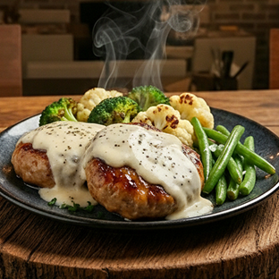 Биточки говяжьи в соусе бешамель