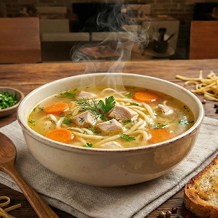Домашний куриный бульон с лапшой